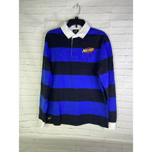 DUMBGOOD Nerf Rugby Polo Long Sleeve Shirt Black Blue Mens Size M